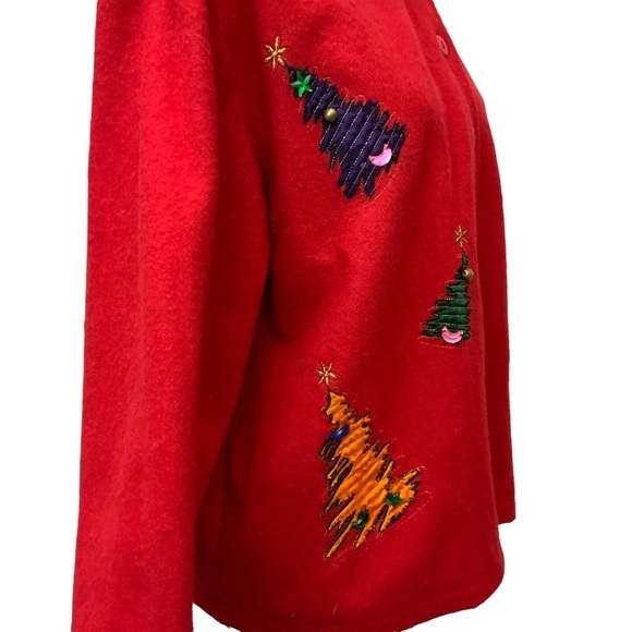 Holiday Take Two Vintage Christmas Jacket Boxy Red Embellished 80’s  Large - Picture 5 of 16